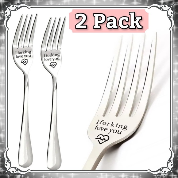 2 Engraved I Forking Love You Forks Friend Couple Valentines Day Birthday Gifts - Picture 1 of 4